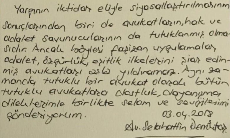 demirtaş tan avukatlar günü dolayısı ile mesaj